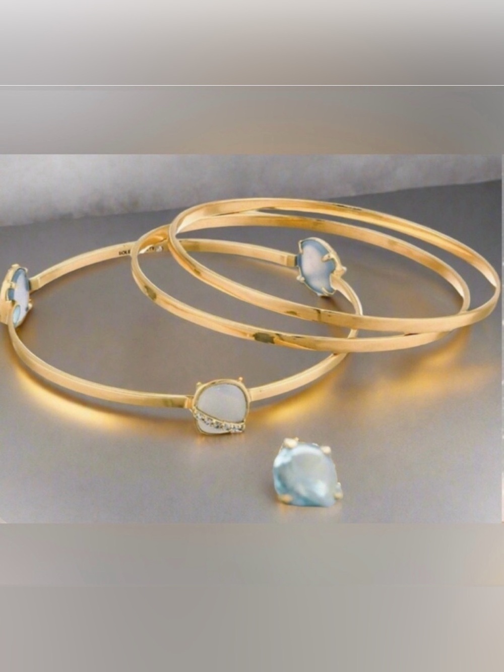 The Sole Society 3-Pack Gold Bangle Set With Pave Accented Blue Agate Stones